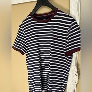 Fred Perry Striped Navy and White T-Shirt